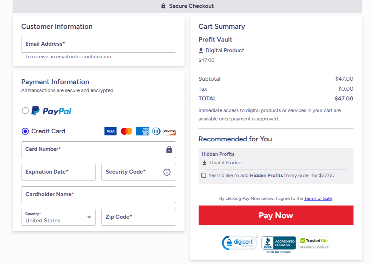 Profit Vault Cheakout